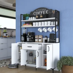Madie|Credenze > Dmora Credenza Bianco Nero 5 Ripiani 3 Cassetti 90x40x199h cm, 2 Ante - Solofra Nero, Bianco