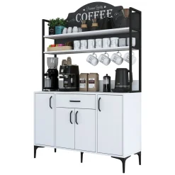 Madie|Credenze > Dmora Credenza Bianco Nero 5 Ripiani 3 Cassetti 90x40x199h cm, 2 Ante - Solofra Nero, Bianco