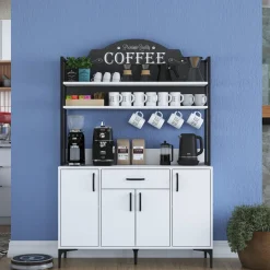 Credenza Bianco Nero 4 Ripiani un Cassetto 120x40x184h cm, 4 Ante - Camino