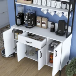 Credenza Bianco Nero 4 Ripiani un Cassetto 120x40x184h cm, 4 Ante - Camino