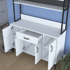 Credenza Bianco Nero 4 Ripiani un Cassetto 120x40x184h cm, 4 Ante - Camino