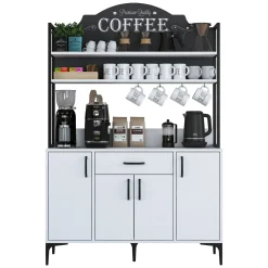 Credenza Bianco Nero 4 Ripiani un Cassetto 120x40x184h cm, 4 Ante - Camino
