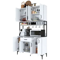Credenza Bianco Nero 5 Ripiani un Cassetto 120x40x199h cm, 8 Ante - Cavriago
