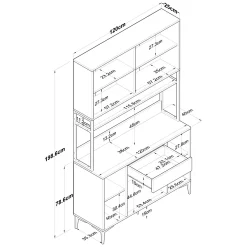 Credenza Bianco Nero 5 Ripiani un Cassetto 120x40x199h cm, 8 Ante - Cavriago