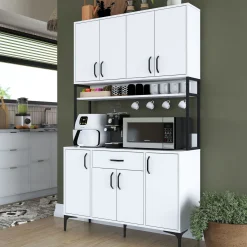 Credenza Bianco Nero 5 Ripiani un Cassetto 120x40x199h cm, 8 Ante - Cavriago