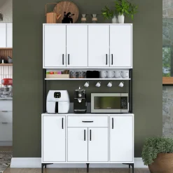 Credenza Bianco Nero 5 Ripiani un Cassetto 120x40x199h cm, 8 Ante - Cavriago