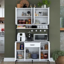 Credenza Bianco Nero 5 Ripiani un Cassetto 120x40x199h cm, 8 Ante - Cavriago