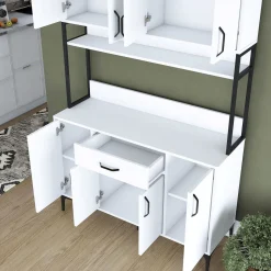 Credenza Bianco Nero 5 Ripiani un Cassetto 120x40x199h cm, 8 Ante - Cavriago