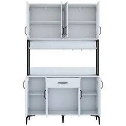 Credenza Bianco Nero 5 Ripiani un Cassetto 120x40x199h cm, 8 Ante - Cavriago