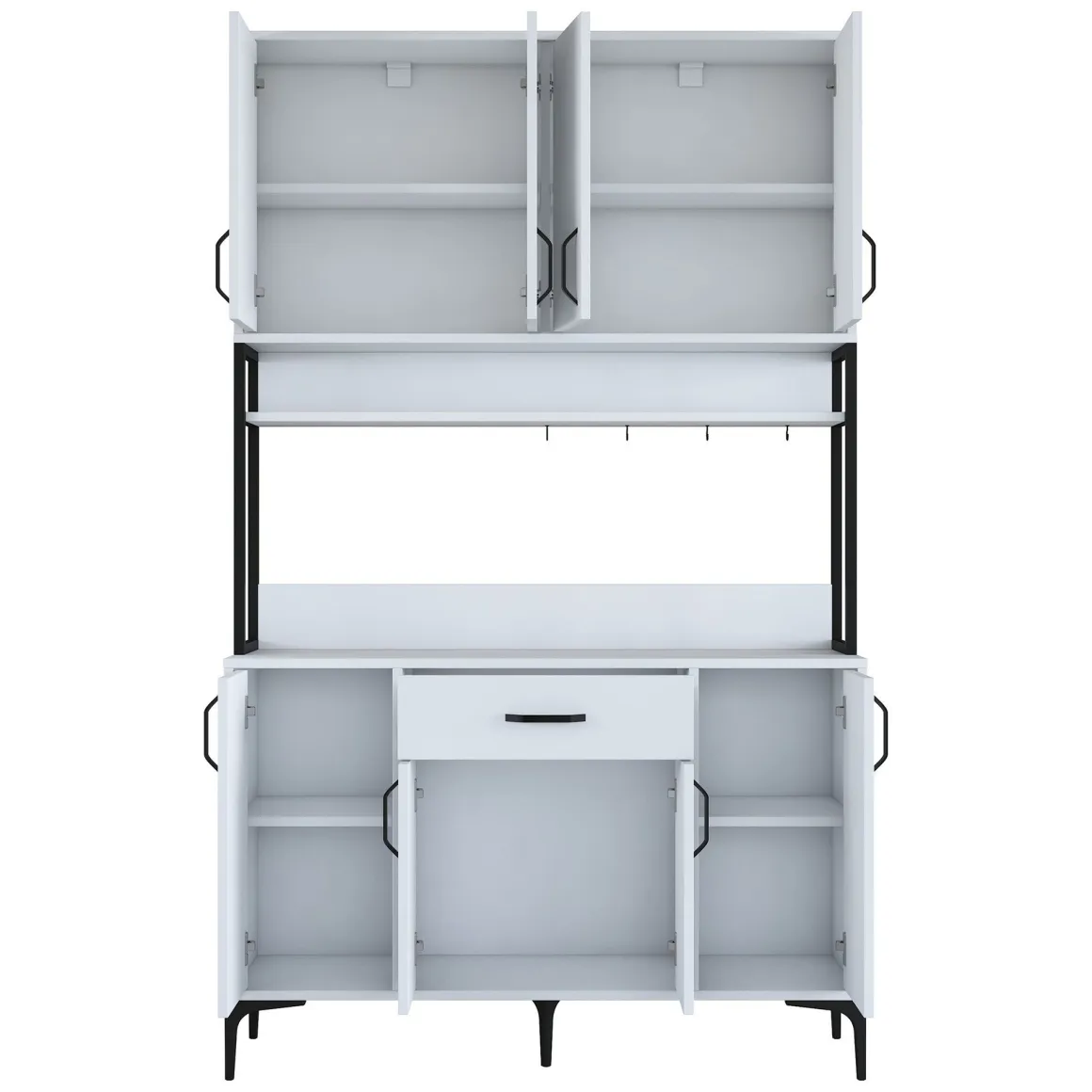 Credenza Bianco Nero 5 Ripiani un Cassetto 120x40x199h cm, 8 Ante - Cavriago