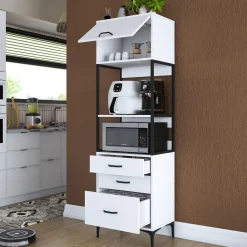 Credenze > Dmora Credenza Bianco Nero un Ripiano 3 Cassetti 60x40x199h cm, Un'anta - Capua Nero, Bianco