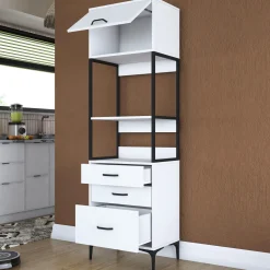 Credenze > Dmora Credenza Bianco Nero un Ripiano 3 Cassetti 60x40x199h cm, Un'anta - Capua Nero, Bianco