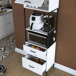 Credenze > Dmora Credenza Bianco Nero un Ripiano 3 Cassetti 60x40x199h cm, Un'anta - Capua Nero, Bianco