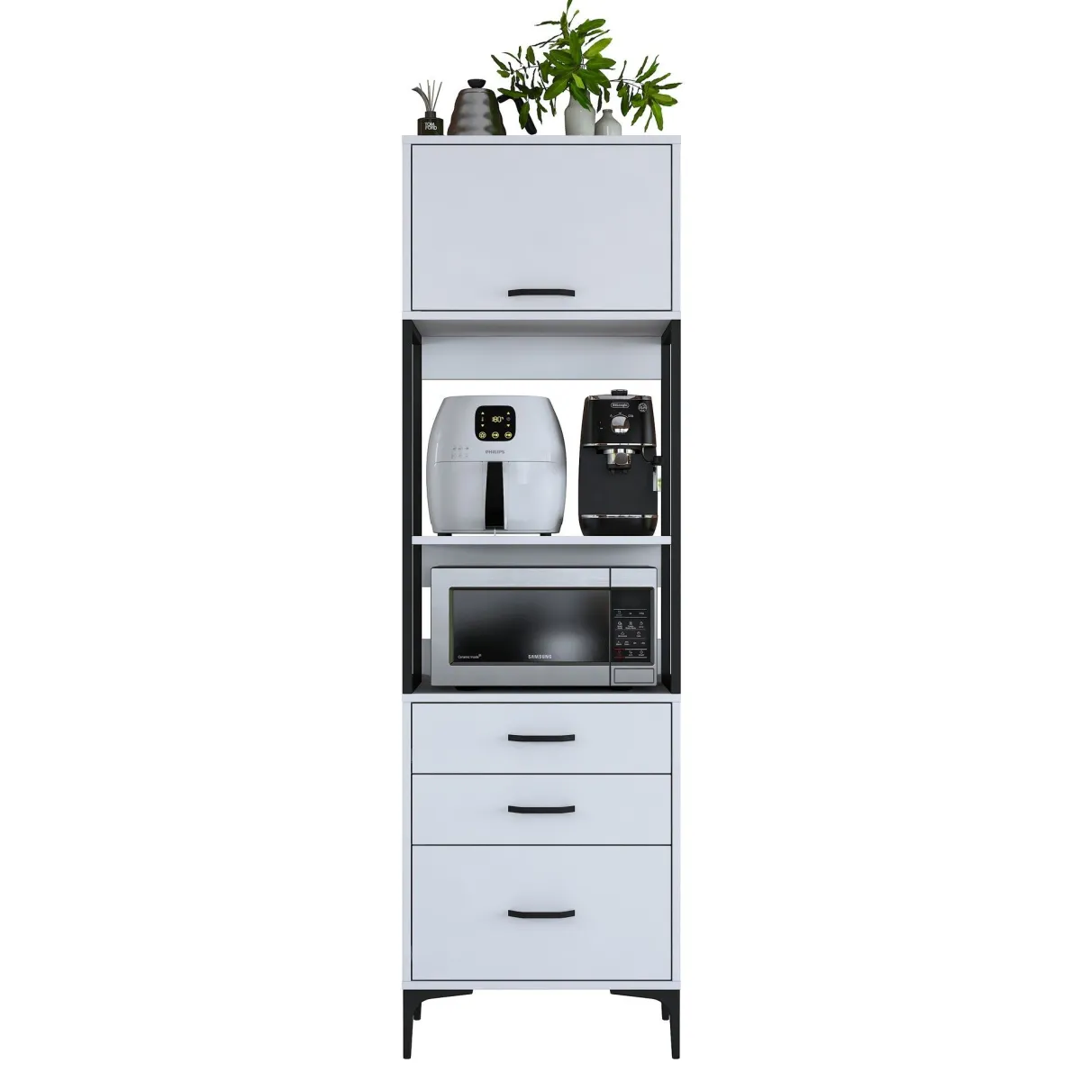 Credenze > Dmora Credenza Bianco Nero un Ripiano 3 Cassetti 60x40x199h cm, Un'anta - Capua Nero, Bianco