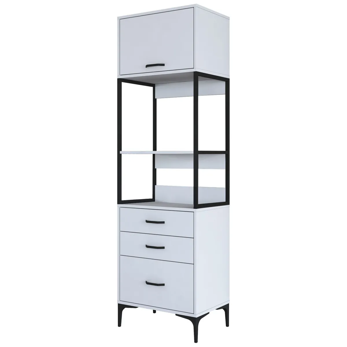 Credenze > Dmora Credenza Bianco Nero un Ripiano 3 Cassetti 60x40x199h cm, Un'anta - Capua Nero, Bianco