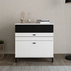 Credenze > Dmora Credenza Bianco Nero un Ripiano 6 Cassetti 77x35x78h cm, 6 Vani - Otaval Nero, Bianco