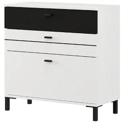 Credenze > Dmora Credenza Bianco Nero un Ripiano 6 Cassetti 77x35x78h cm, 6 Vani - Otaval Nero, Bianco