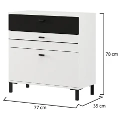 Credenza Bianco Nero un Ripiano 3 Cassetti 77x35x78h cm, 3 Vani - Diani