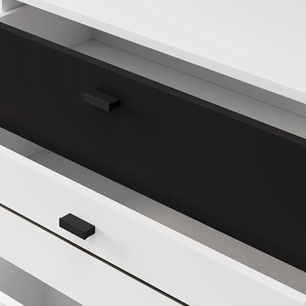 Credenza Bianco Nero un Ripiano 3 Cassetti 77x35x78h cm, 3 Vani - Diani