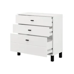 Credenza Bianco Opaco 3 Cassetti un Ripiano 77x35x78h cm, Apertura Scorrevole - Mindo