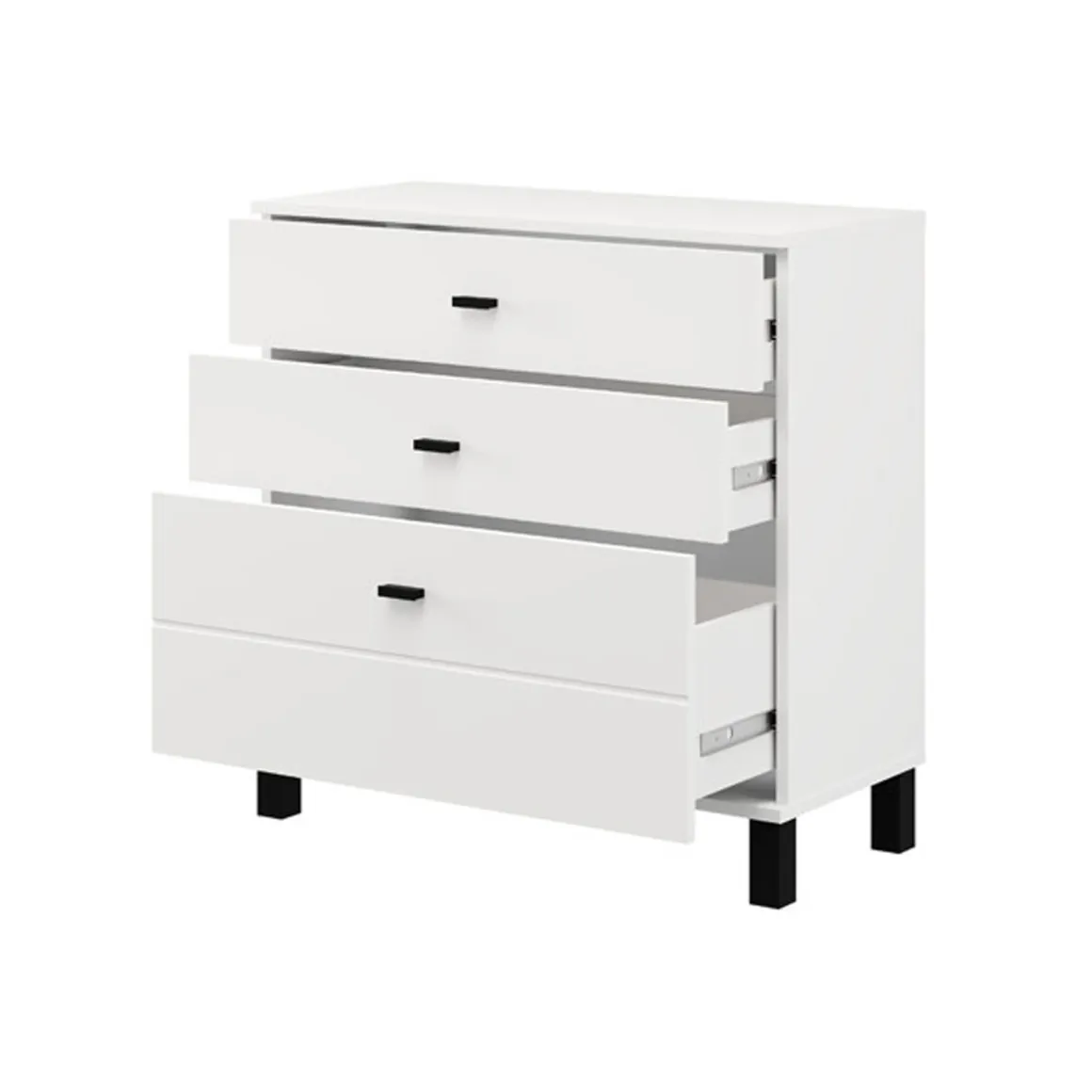 Credenza Bianco Opaco 3 Cassetti un Ripiano 77x35x78h cm, Apertura Scorrevole - Mindo