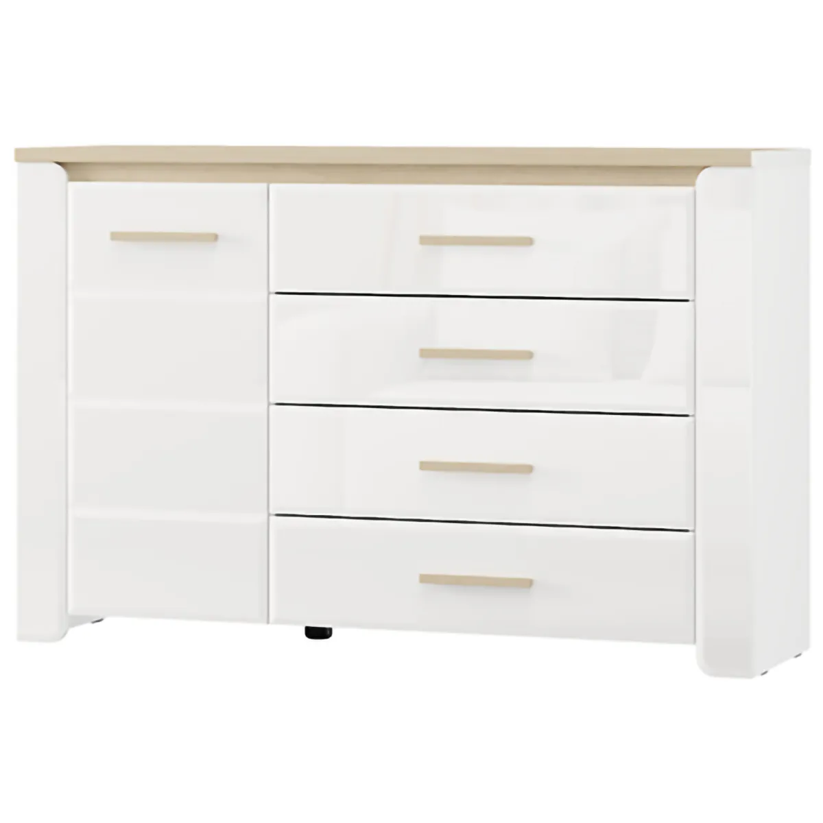 Credenze > Dmora Credenza Bianco Opaco Marrone Rovere 2 Ripiani 4 Cassetti 135x40x88h cm, Un'anta - Bicheno Marrone Rovere, Bianco Opaco