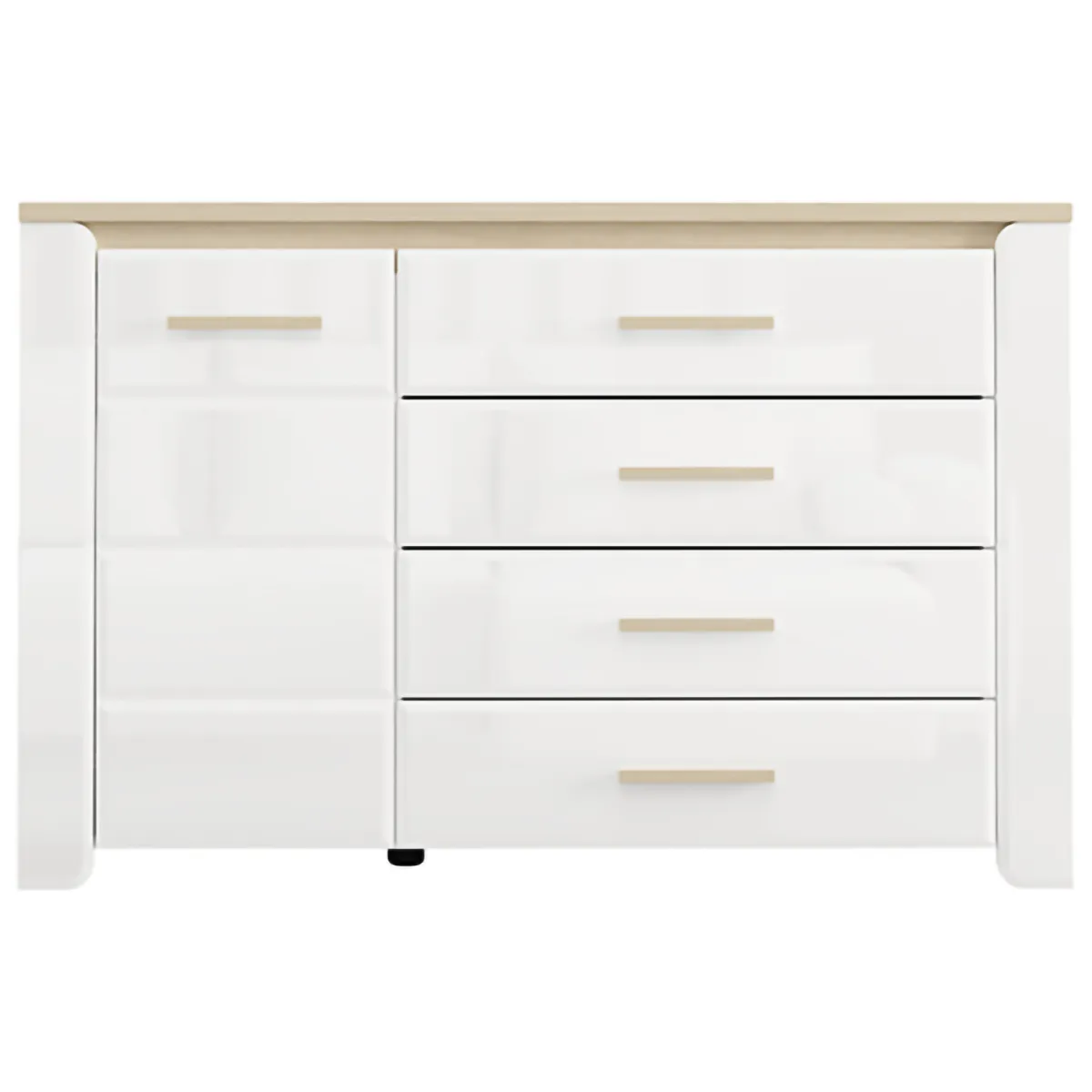 Credenze > Dmora Credenza Bianco Opaco Marrone Rovere 2 Ripiani 4 Cassetti 135x40x88h cm, Un'anta - Bicheno Marrone Rovere, Bianco Opaco