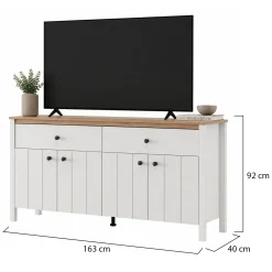 Credenze > Dmora Credenza Bianco Opaco Marrone Rovere 4 Ripiani 3 Cassetti 106x35x101h cm, Un'anta - Coloni Marrone Rovere, Bianco Opaco