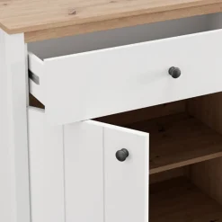 Credenze > Dmora Credenza Bianco Opaco Marrone Rovere 4 Ripiani 3 Cassetti 106x35x101h cm, Un'anta - Coloni Marrone Rovere, Bianco Opaco