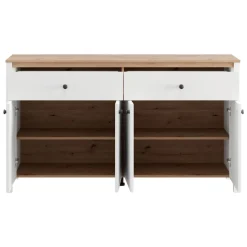 Credenze > Dmora Credenza Bianco Opaco Marrone Rovere 4 Ripiani 3 Cassetti 106x35x101h cm, Un'anta - Coloni Marrone Rovere, Bianco Opaco