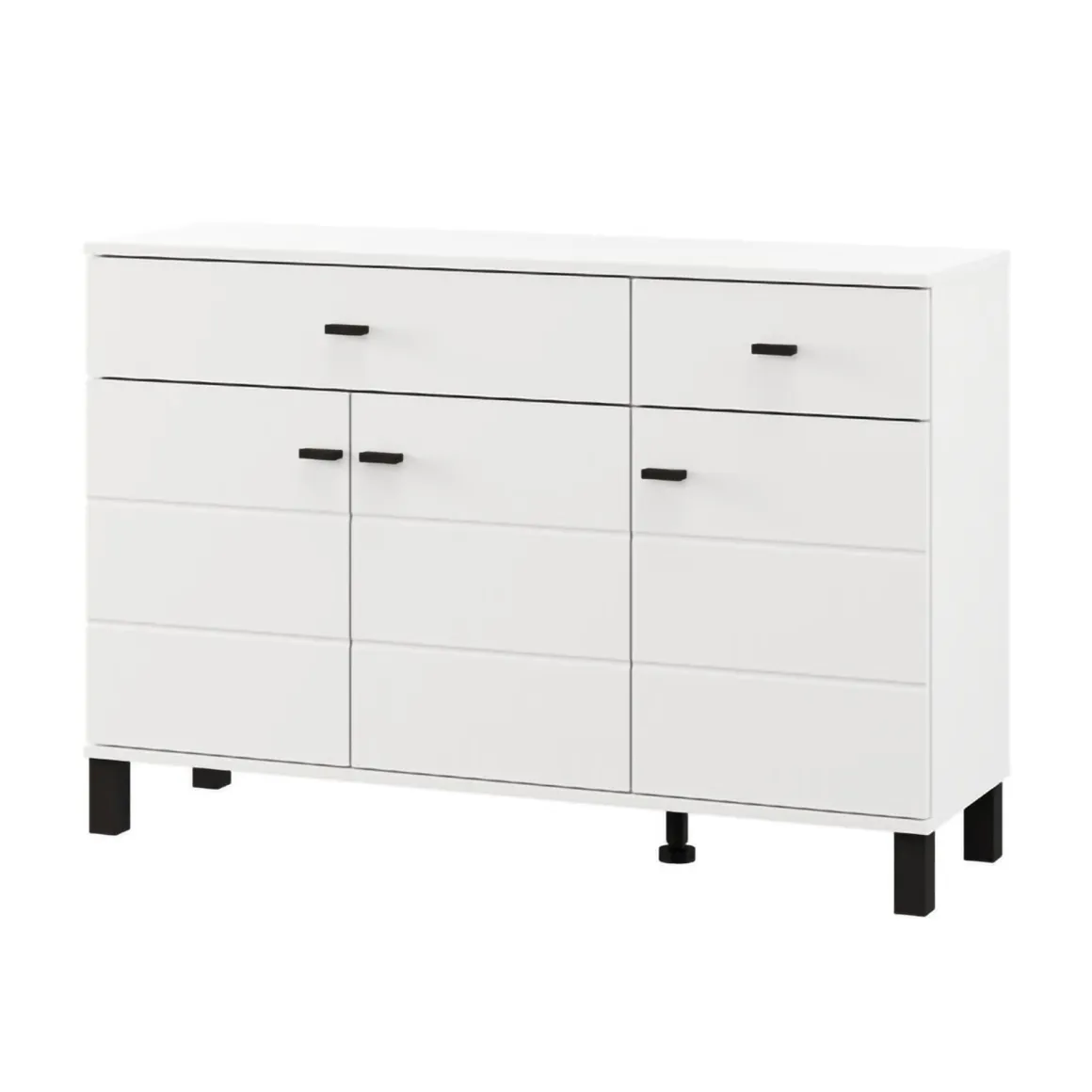 Credenza Bianco Opaco Nero 2 Cassetti 3 Ripiani 116x35x78h cm, Apertura Battente, Scorrevole - Jerico