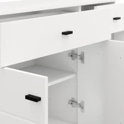 Credenza Bianco Opaco Nero 2 Cassetti 3 Ripiani 116x35x78h cm, Apertura Battente, Scorrevole - Jerico