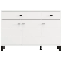 Credenza Bianco Opaco Nero 2 Cassetti 3 Ripiani 116x35x78h cm, Apertura Battente, Scorrevole - Jerico