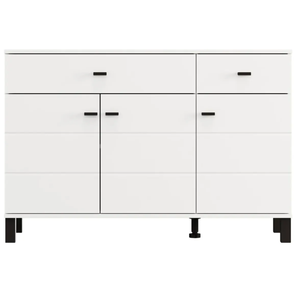Credenza Bianco Opaco Nero 2 Cassetti 3 Ripiani 116x35x78h cm, Apertura Battente, Scorrevole - Jerico