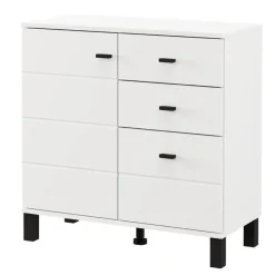 Credenza Bianco Opaco Nero 3 Cassetti 2 Ripiani 77x35x78h cm, Apertura Battente, Scorrevole - Ollant