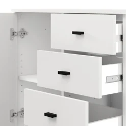 Credenza Bianco Opaco Nero 3 Cassetti 2 Ripiani 77x35x78h cm, Apertura Battente, Scorrevole - Ollant