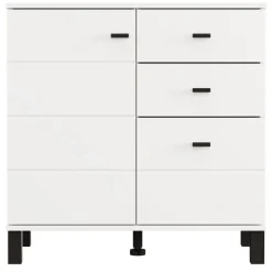 Credenza Bianco Opaco Nero 3 Cassetti 2 Ripiani 77x35x78h cm, Apertura Battente, Scorrevole - Ollant