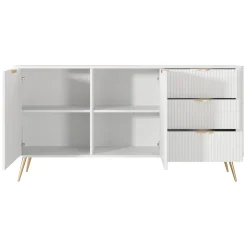 Credenze > Dmora Credenza Bianco oro 3 Cassetti 2 Ripiani 163x38x81h cm, Apertura Battente, Scorrevole - Halilala Oro, Bianco