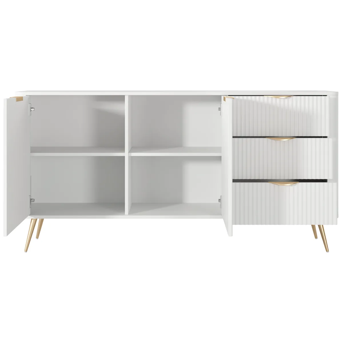 Credenze > Dmora Credenza Bianco oro 3 Cassetti 2 Ripiani 163x38x81h cm, Apertura Battente, Scorrevole - Halilala Oro, Bianco