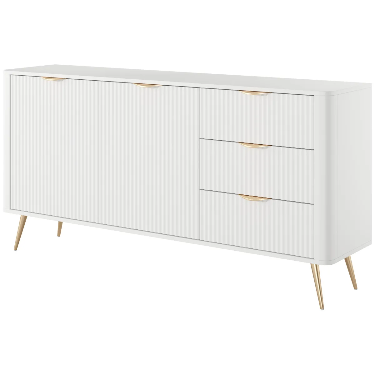 Credenze > Dmora Credenza Bianco oro 3 Cassetti 2 Ripiani 163x38x81h cm, Apertura Battente, Scorrevole - Halilala Oro, Bianco