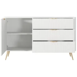 Credenza Bianco oro 3 Cassetti un Ripiano 138x38x81h cm, Apertura Battente, Scorrevole - Halilomo