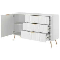 Credenza Bianco oro 3 Cassetti un Ripiano 138x38x81h cm, Apertura Battente, Scorrevole - Halilomo
