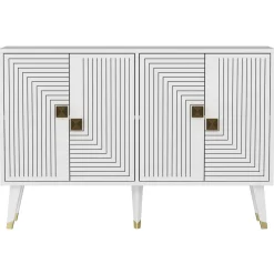 Madie|Credenze > Dmora Credenza Bianco oro 2 Ripiani 4 Ante 120x30x80h cm, Effetto Geometrico - Thiene Oro, Bianco