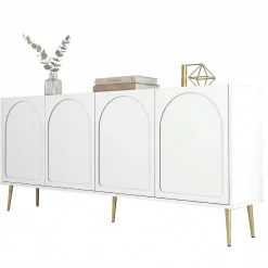 Credenza Bianco oro 2 Ripiani 4 Ante 180x35x80h cm, 4 Vani - Torno