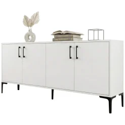 Credenza Bianco 2 Ripiani 4 Ante 180x35x78h cm, 4 Vani - Pollein