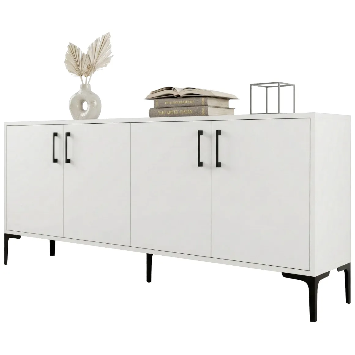 Madie|Credenze > Dmora Credenza 2 Ripiani 4 Ante 60x31x140h cm, 5 Vani - Sestu Bianco