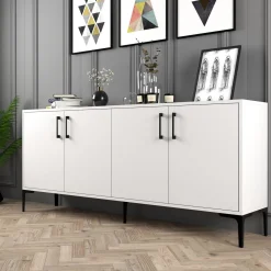 Madie|Credenze > Dmora Credenza 2 Ripiani 4 Ante 60x31x140h cm, 5 Vani - Sestu Bianco