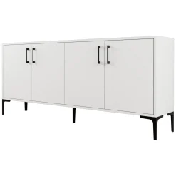 Credenza Bianco 2 Ripiani 4 Ante 180x35x78h cm, 4 Vani - Pollein