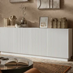 Credenza Bianco 4 Ripiani 4 Ante 200x40x78h cm, 8 Vani - Masainas