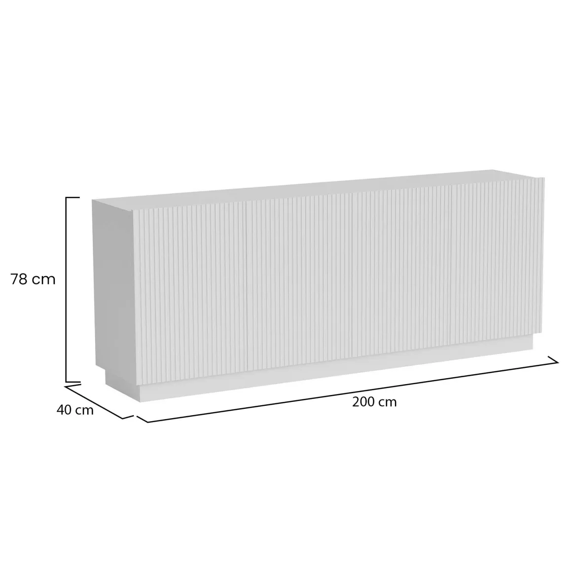 Credenza Bianco 4 Ripiani 4 Ante 200x40x78h cm, 8 Vani - Masainas